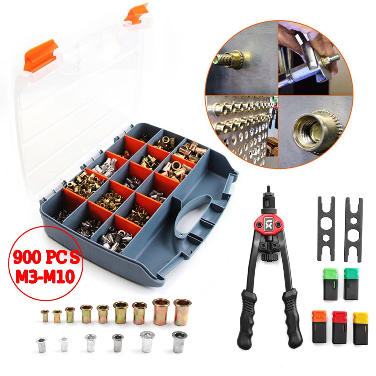 900pcs Nutsert Tool Kit M3M10 Stainless Steel Riveter Rivnut Nut