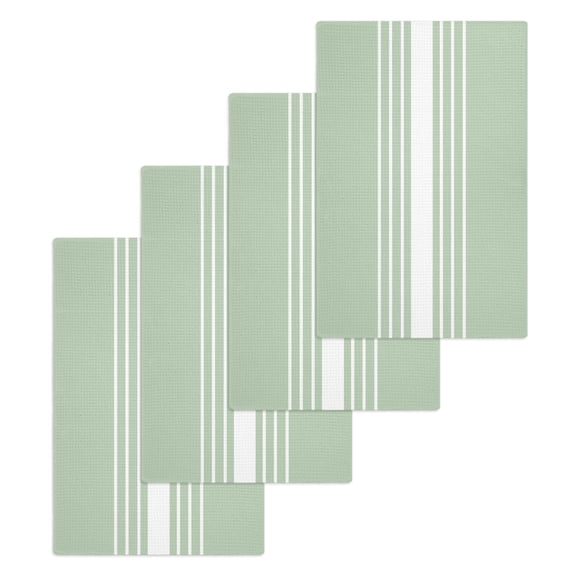 Sage Green White Stripe Kitchen Dish Towels for Drying Dishes Set of 4, Modern Rustic Vertical Striped Waffle Weave Microfiber Hand Tea Bathroom Towels Quick Dry & Absorbent Towel 15.7x23.6