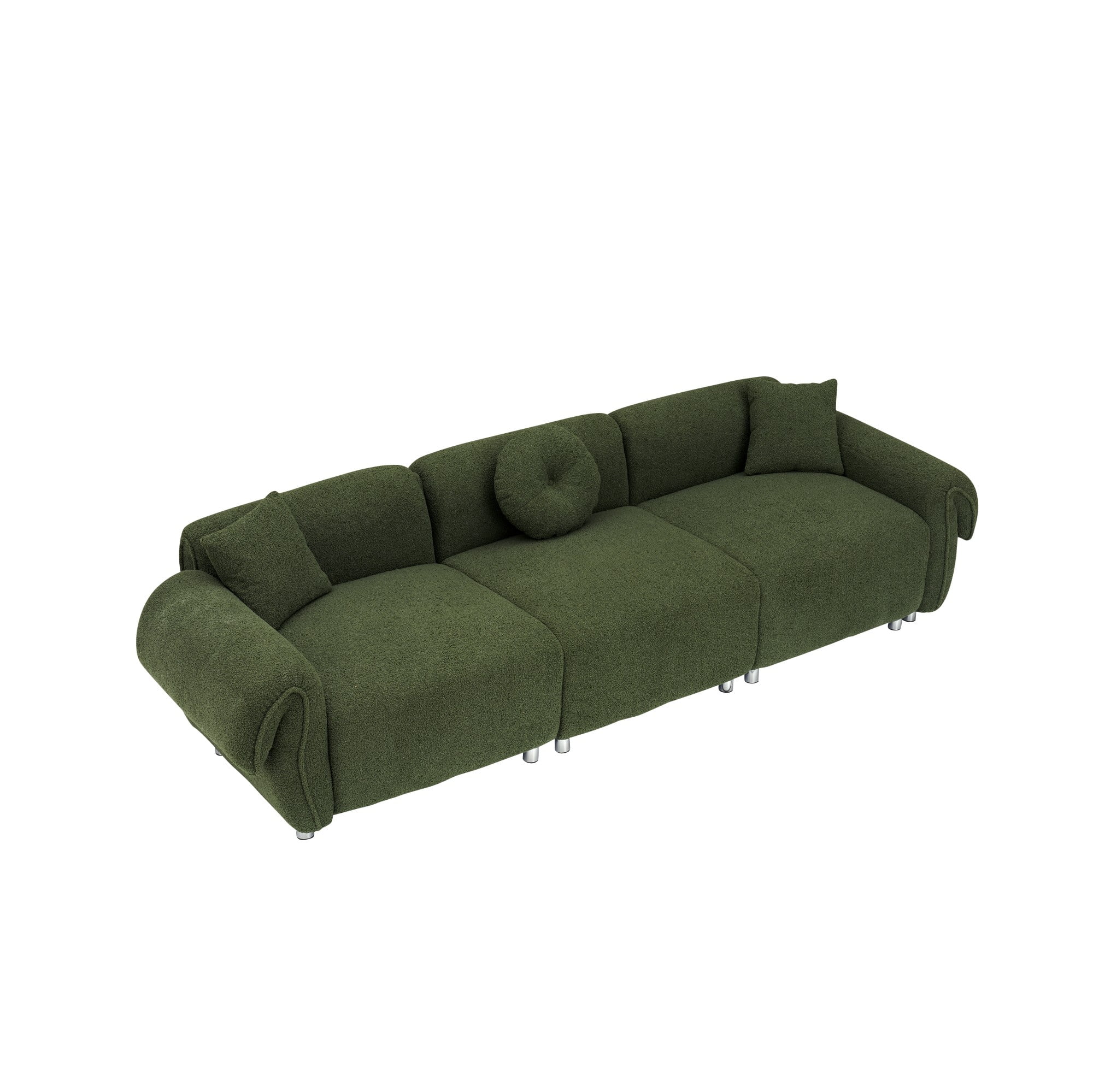 Sectional Sofa,3 Seat Sofa Couch Set with 3 Throw Pillows,112 inch Sofa Couch with Teddy Velvet Fabric for Living Room,Apartment,Green