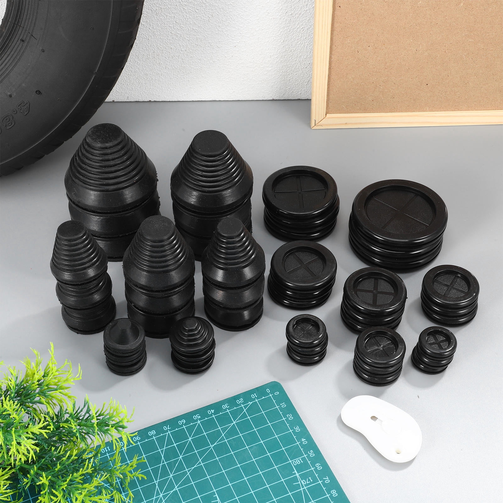 Pretyzoom 42Pcs Rubber Hole Plugs for Round Holes Black Dual Sided Grommet Kit Durable Wire Protection