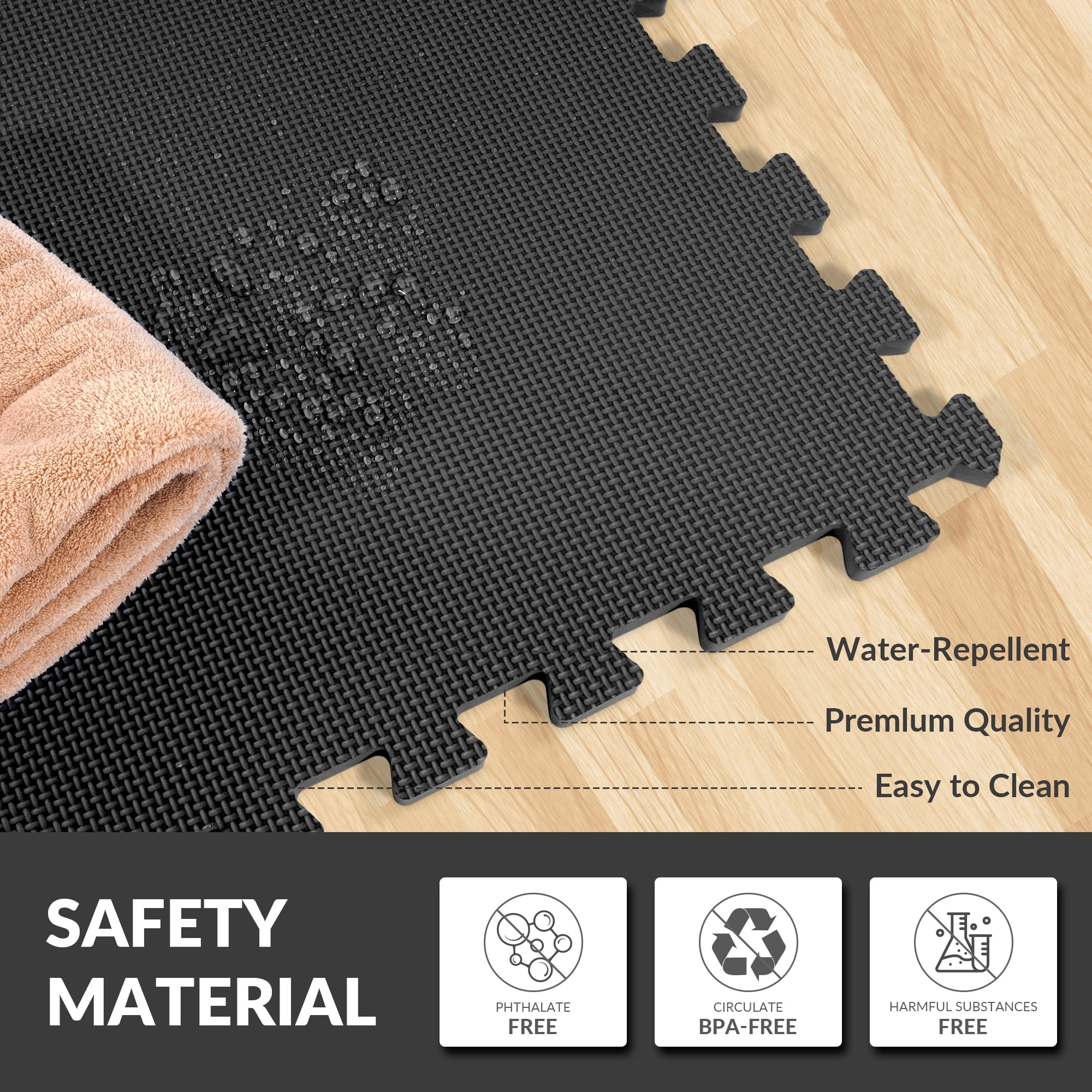BalanceFrom EVA Foam Interlocking Floor Tiles, 63 × 63 cm, 1/2" 3/4" or 1" Thick, Anti-Slip Textured Mats in Multiple Colors, 6/12/24/36 Pack for Home Gym and Play Areas
