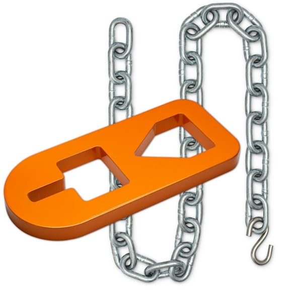 WENSES T-Post Puller Plate Tool with Short Chain, Heavy Duty Carbon Steel Plate with Orange Coating