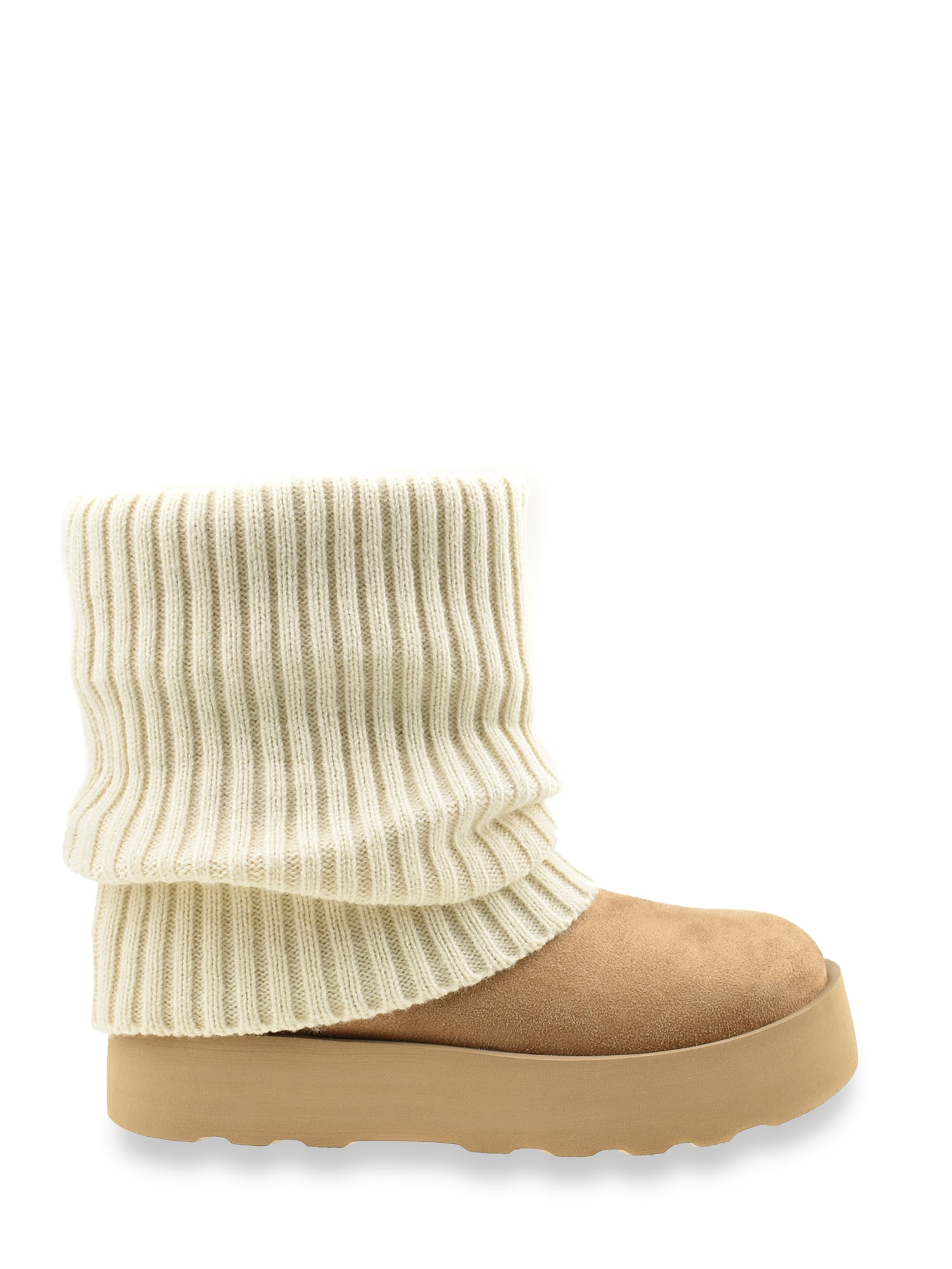 No Boundaries Women's Foldover Sweater Faux Fur Boots