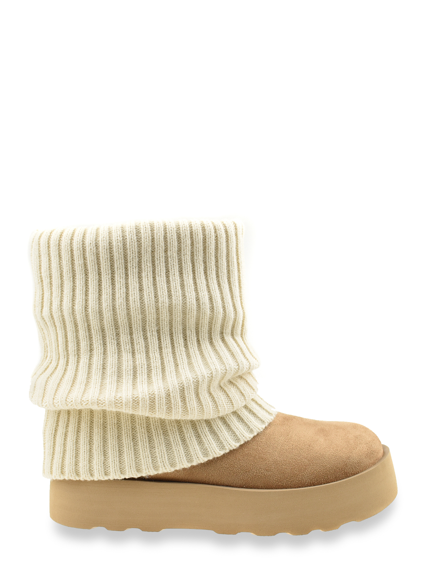 No Boundaries Women's Foldover Sweater Faux Fur Boots, Brown photo 3