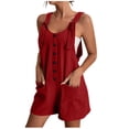 thumbnail image 2 of Combinaison pour Femmes, une-Pièce Décontractée Sans Manches à Encolure Carrée, Jambe Grand Courte, avec Boutons devant, Tissu en Polyester, pour Fête d'Anniversaire d'Été Ou Usage Quotidien, 2 of 6