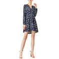 thumbnail image 2 of Unique Bargains Women's Floral V Neck Cinched Waist Long Sleeve Dress L Navy Blue, 2 of 6