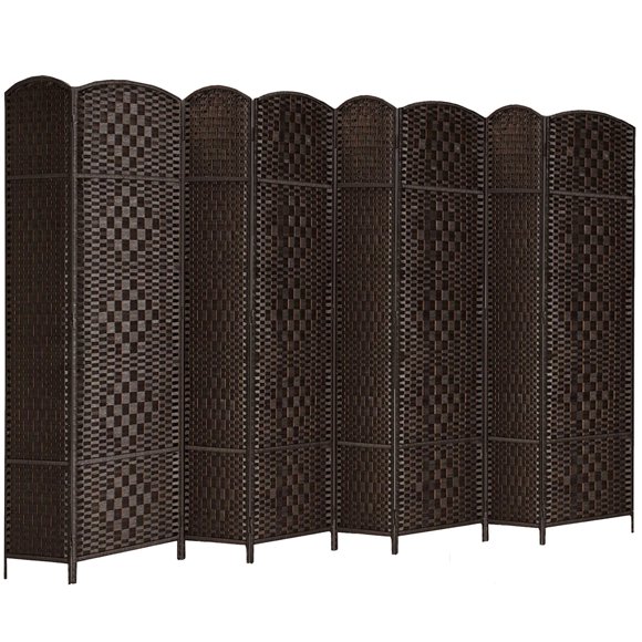 RHF 6 Ft. Tall 16" Wide-Diamond Weave Fiber Room Divider, 8 Panel Room Divider/Screen,Room Dividers and Folding Privacy Screens 8 Panel&Room Dividers and Folding Privacy Screens-Dark Coffee, 8 Panel