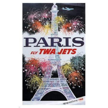 Paris Fly Twa Jets Travel Poster D. Klein Usa 1959 24X36 Dazzling