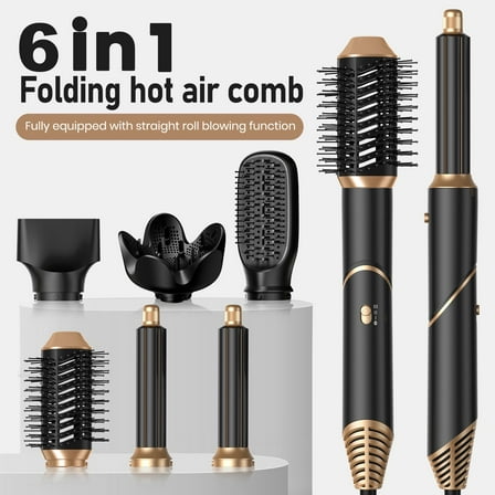 6 in 1 Professional Hot Air Styler & Hair Dryer Brush with 110,000 RPM Negative Ionic Blow Dryer, Hair Style with Auto Wrap Curlers, Straighteners