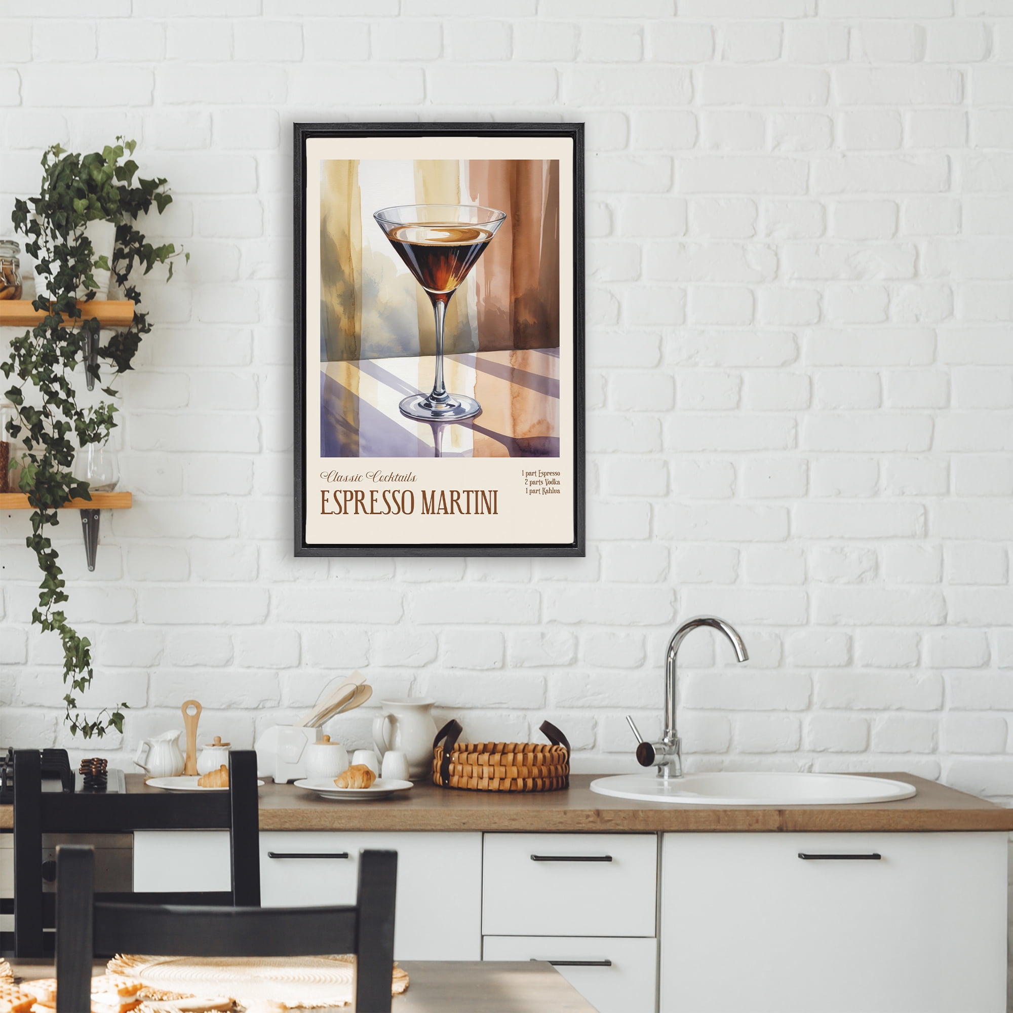 Stupell Industries Espresso Martini Sun Reflection Black Framed Floater Canvas Wall Art, design by Andreas Magnusson