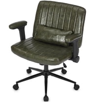 IPKIG Ergonomic Office Chair with Wheels, Green PU Leather, Wide Seat, Flip-Up Adjustable Arms, Swivel Desk Chair for Home and Computer Use