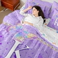 thumbnail image 4 of Manfei Personalized Initial Letter K Girl 7pcs Bedding Comforter Set,Gradient Flying Butterfly Queen Bedding Sets Super Cozy,Purple Watercolor Splash Queen Sheet Sets,Bling Glitter Room Decor, 4 of 8