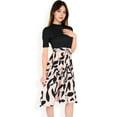 thumbnail image 6 of Women's High Neck Short Sleeve Dress with Contrast Leaf Print A-Line Skirt and Tie Waist- Black,Medium, 6 of 6