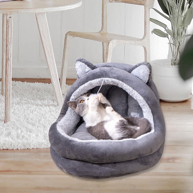 Cama para gatos, cama para dormir para mascotas, perrera semicerrada y cómoda, casa de otoño e invierno, nido de cueva cálido para perros pequeños, ca