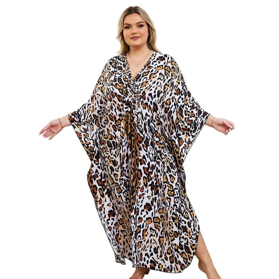 Edolynsa Plus Size Kaftan Dresses for Women Maxi Beach Dress Bathing Suit Cover up Lightweight Resort Wear Mumu Dress