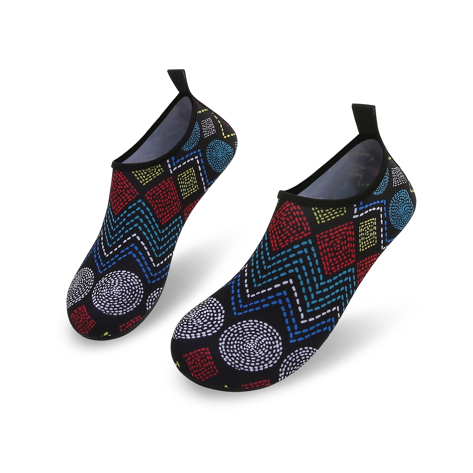 Men and Women a Slip On Barefoot Quick-Dry Beach Aqua Yoga Water Shoes (Geometric/Black, 13-14 Women/10.5-11 Men)