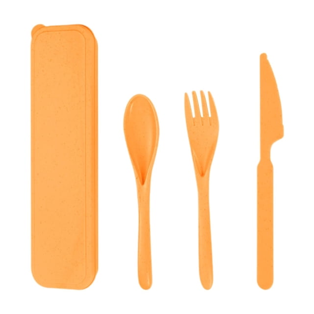 Juego de tenedor y cuchara para acampar, juego de utensilios de paja, vajilla ligera, utensilios para fiestas, Picnics, reuniones familiares, barbacoa naranja