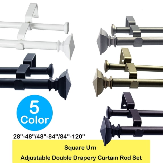 YouLoveIt 5/8" Curtain Rod Decorative Window Curtain Rod Square UrnTelescoping Curtain Rod for Sliding Door,Bedroom,Patio Door