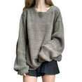 thumbnail image 1 of BEAFNKSG Women Vintage Sweaters Long Sleeve Round Neck Aesthetic Sweater Oversized Grunge Knitwear Sweater, 1 of 7