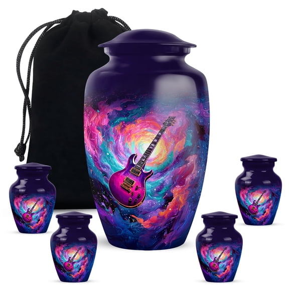 Guitar Cremation Keepsakes Urn For Ashes For Adult - Memorial Urns And Keepsakes For Ashes - Large Urn For Ash Adult Male - Decorative Urns For Human Ash For (Size, 10 Inch 1pcs & 3 Inch 1pcs)
