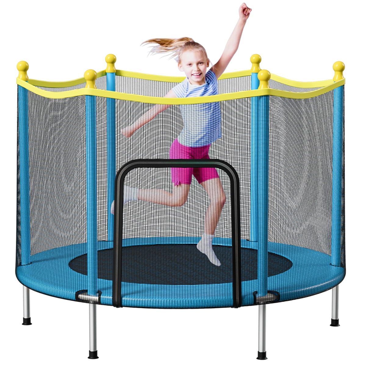 54 Inch Large Kids Trampoline with Mesh Enclosure,Toddler Enclosed Trampoline Children Bouncing Exercise Jumping Bed,Support Up to 220Lb, Best Gift for Kids