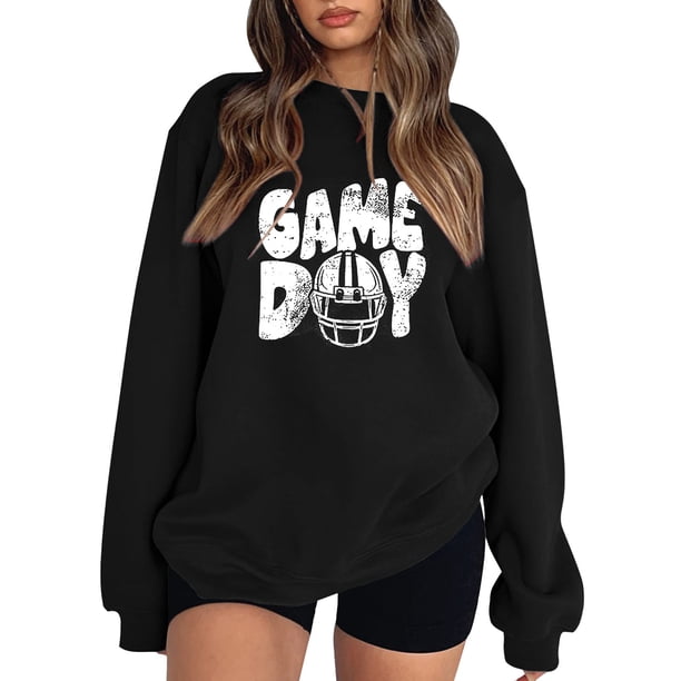 Suéteres de invierno Gibobby Sudadera de Mujer forro polar liso con estampado de fútbol negro L