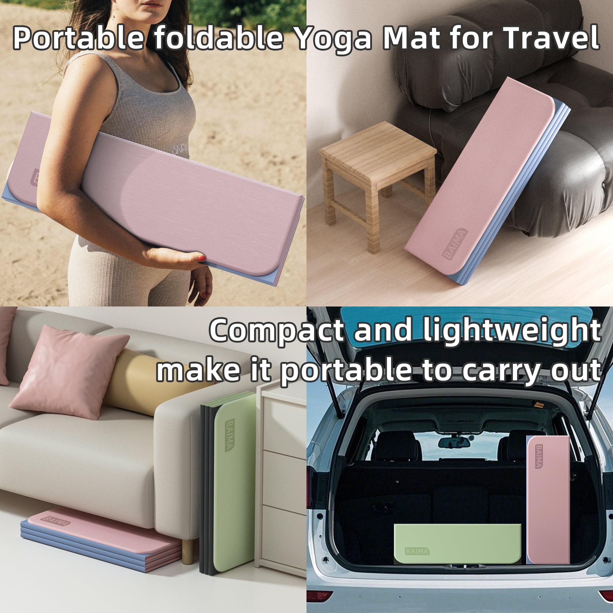 BAIMA Travel Yoga Mat 8 mm Thick, Multicolor Workout Mats for Home Gym,Portable for Camping or Travel Exercise Mat(Pink & Sliver)