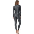 thumbnail image 2 of IEFIEL Womens Shiny Spandex Metallic Unitard Long Sleeve T-Shirt with Leggings Set 2Pcs Yoga Outfit Sports Suit A Grey L, 2 of 7