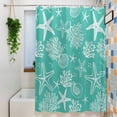 thumbnail image 3 of Teal Coastal Shower Curtain Set, Waterproof Shower Curtains for Bathroom, Nautical Beach Starfish Coral Summer Washable Fabric Cloth Bath Curtain for Bathtub Decoration with Hooks 66x72 Inches, 3 of 9