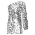 thumbnail image 3 of inhzoy Kids Girls One Shoulder Long Sleeve Sparkle Sequin Mini Dress Dance Prom Gown Party Dress Silver 8, 3 of 5