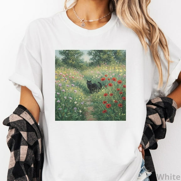 Monet Cat Shirt, Impressionist Cat Art Tee, Vintage Art Black Cat T-Shirt, Gift for Cat Lover, Art Lover TShirt