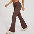 thumbnail image 2 of HXWCHs Junior's Foldover Bootcut Yoga Pants Comfy Lounge Active Pants Brown L, 2 of 5
