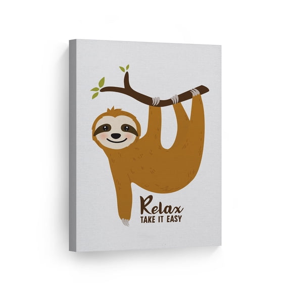 Smile Art Design Sloth Relax Take It Easy Quote Wall Decor White Background Canvas Wall Art Print Kids Room Decor Baby Room Decor Nursery Decor Made in the USA- 40x30