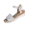 thumbnail image 2 of Women's Lightweight Crochet Lace Sandals, Adjustable Buckle Espadrille Wedge Heels, Open Toe Casual Summer Chunky Shoes for All-Day Comfort White 7.5, 2 of 9