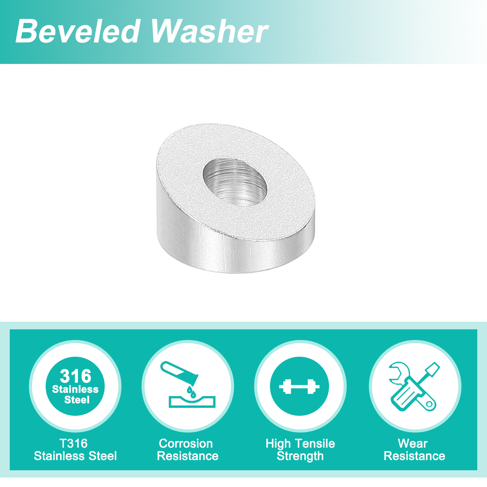 20 Pack 1/4 Inch 20 Degree Angle Beveled Washer, T316 Stainless Steel Angled Washer for Cable Railing Stair Ends Wood Metal Posts, Silver