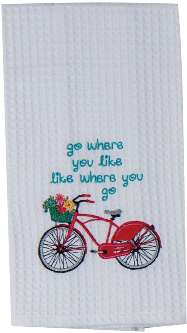 Kay Dee Blue Bike Enjoy the Ride Embroidered Waffle Weave Kitchen Dish Towel 