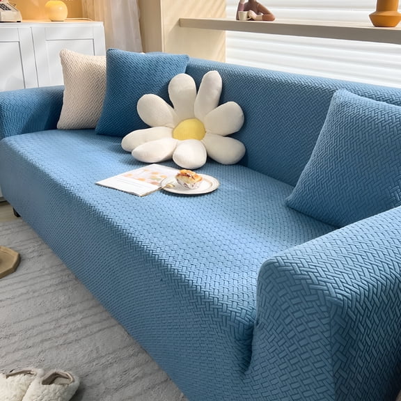 LAMIRO Stretch Knit Sofa Cover-Oversized Elastic Furniture Protector,Cover for Sofa Non-Slip Pet-Friendly Sofa Cover,85% Polyester 15% Spandex,Fits 35-118 Inch Sofas,Beige/Green/Blue