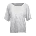 thumbnail image 3 of SNKSDGM Casual Easter Shirts for Women Plus Size Tops for Women 3/4 Sleeve 5X Women's Sequin Tops Sparkly Glitter Blouses Sequined Short Sleeve Shirts for Holiday Club Night Womens Tops Plus Size, 3 of 4