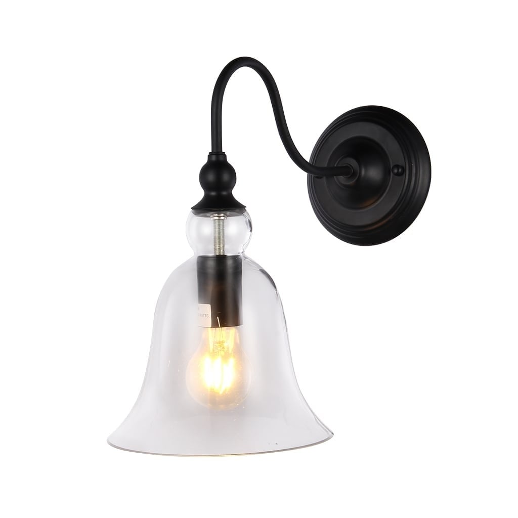 Warehouse of Tiffany Tamrion Black Metal 1-light Wall Sconce Clear Glass Shade with Edison Bulb