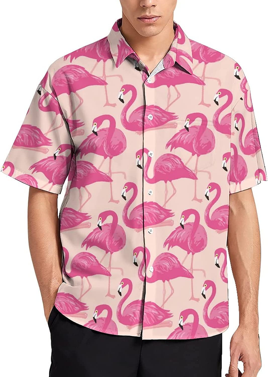 Pink Flamingos Men's Shirt Button Down Short Sleeve Hawaiian Shirts Top