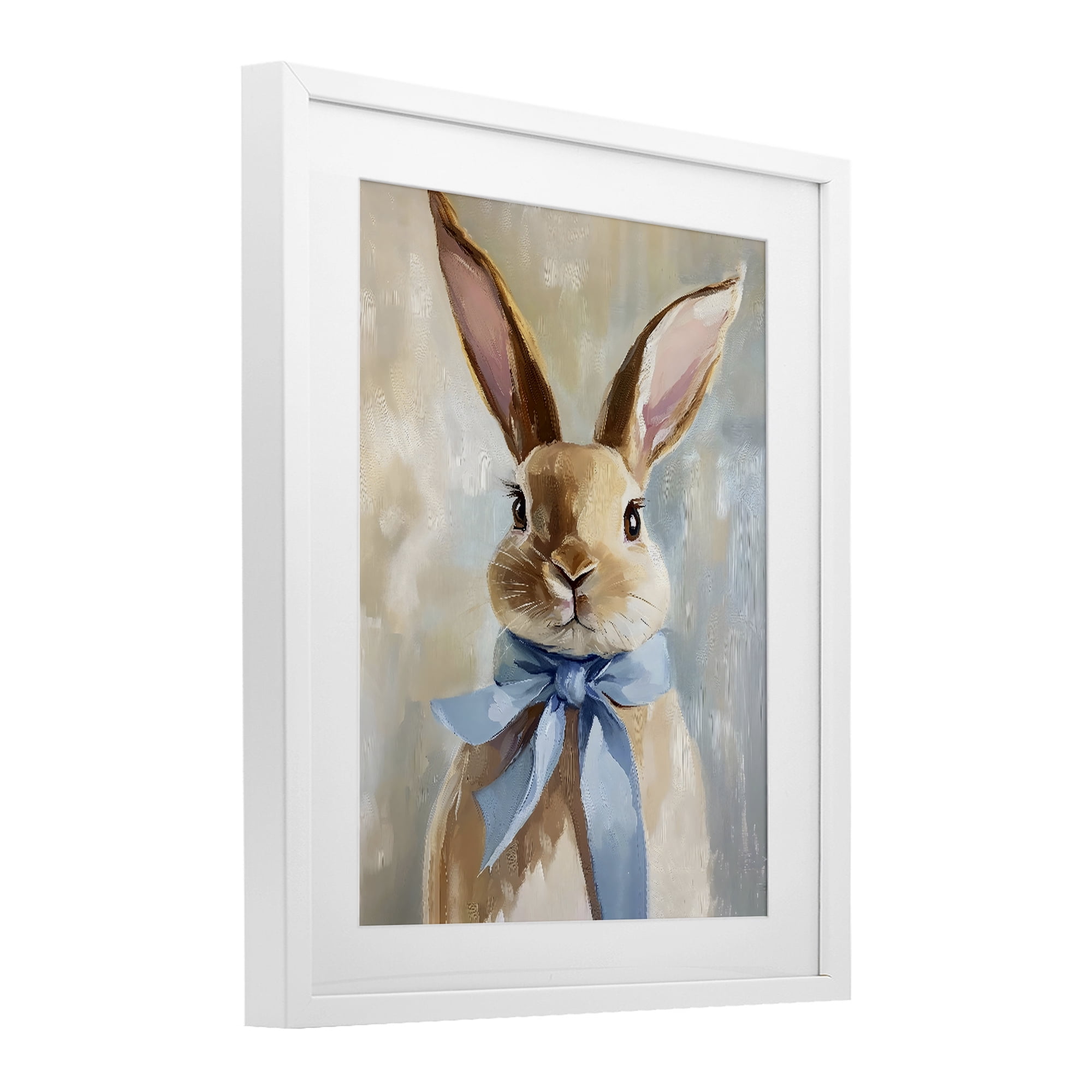 Stupell Industries Bunny with Blue Bow White Framed Print Under Glass, design by The Prints Vibe