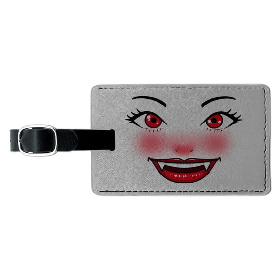 Happy Vampire Girl Smiling Face Rectangle Leather Luggage Card Suitcase Carry-On ID Tag