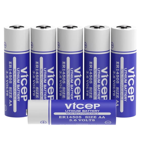 ViCep 6-Pack ER14505 3.6V AA Lithium Battery Li-SOCLâ?? 2700mAh LS14500 TL-5903 for Home Security System, Meter Reading System, PLC, Non-Rechargeable