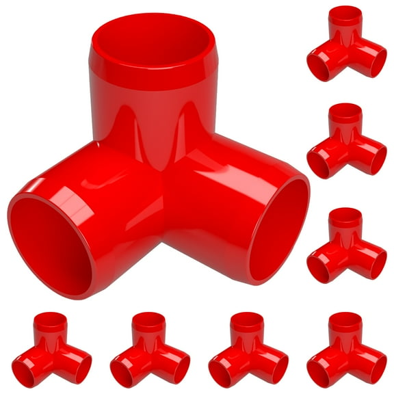 FORMUFIT 3/4” 3-Way Elbow Furniture Grade PVC Pipe Fittings, (1-1/16" Actual Socket ID), Red, 8-Pack