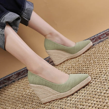 

NECHOLOGY Women Slides Sandals Point Toe Wedge Heel Fisherman Shoes High Single Shoes Women Platform Straw Fall Sandals for Women Green 7.5