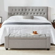 Weture Upholstered Storage Ottoman Bench, Tufted, Large, LightGray