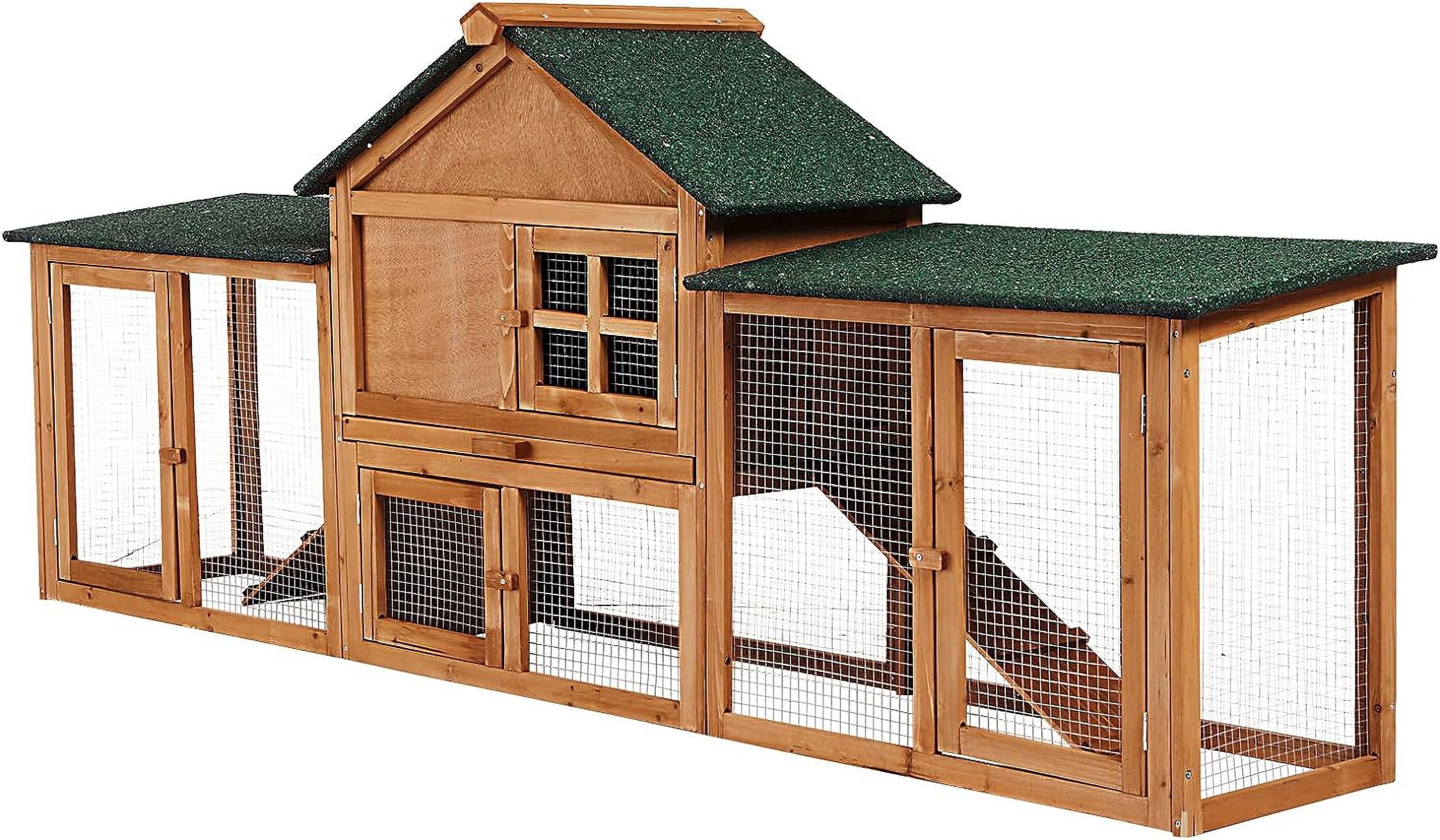 Litake 80in Outdoor Chicken Coop,Wooden Hen House Poultry Cage, Rabbit Hutch with Ramps Run,Bunny Cage Guinea Pig House Pull Out Upper Tray