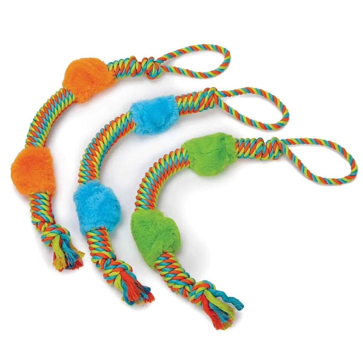 Large Breed Interactive 29 Inch Dog Rope Toy Bright Durable Double Plush Squeak (Full Set - All 3 Toys)