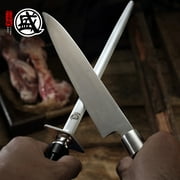 MITSUMOTO SAKARI 10 inch Knife Sharpening Steel Honing Rod, Japanese High Carbon Flat Honing Steel (ABS Handle & Powerful Magnet)