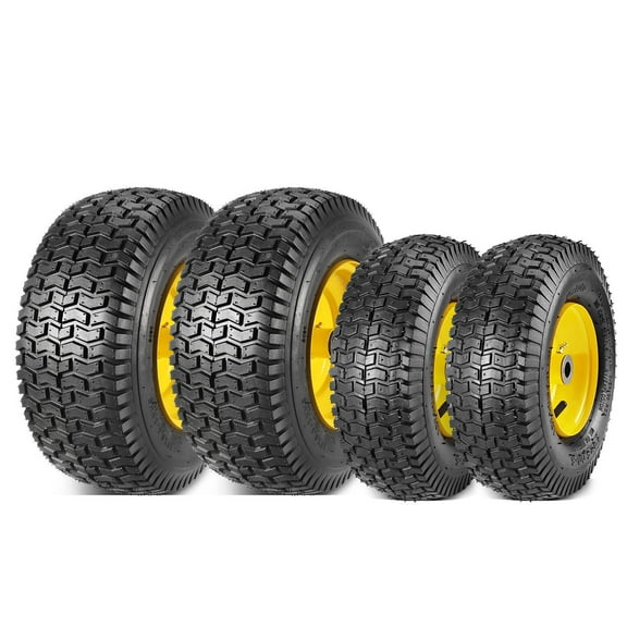 MaxAuto 13x5.00-6 Front & 16X6.50-8 Rear Tire & Wheels for Lawn Riding Mowers Set of 4